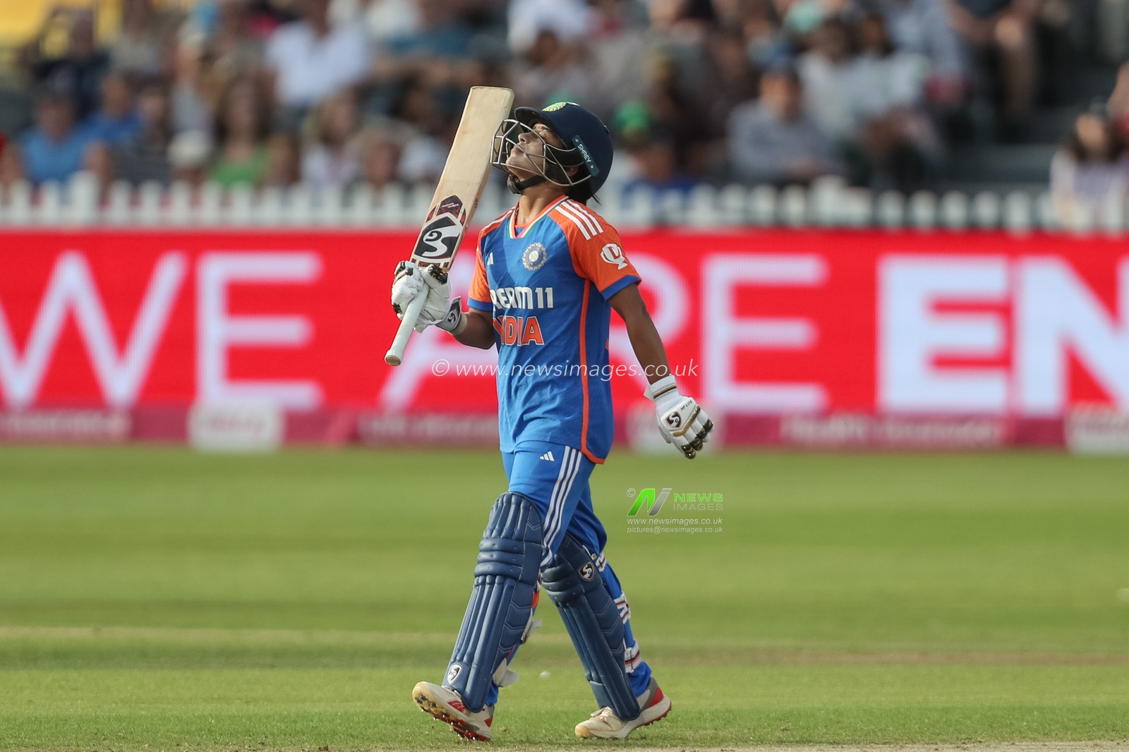 Amanjot Kaur of India celebrates a half century (50 runs) during the 2nd Vitality IT20 England Women vs India Women at Seat Unique Stadium, Bristol, United Kingdom, 1st July 2025

(Photo by Izzy Poles/News Images)