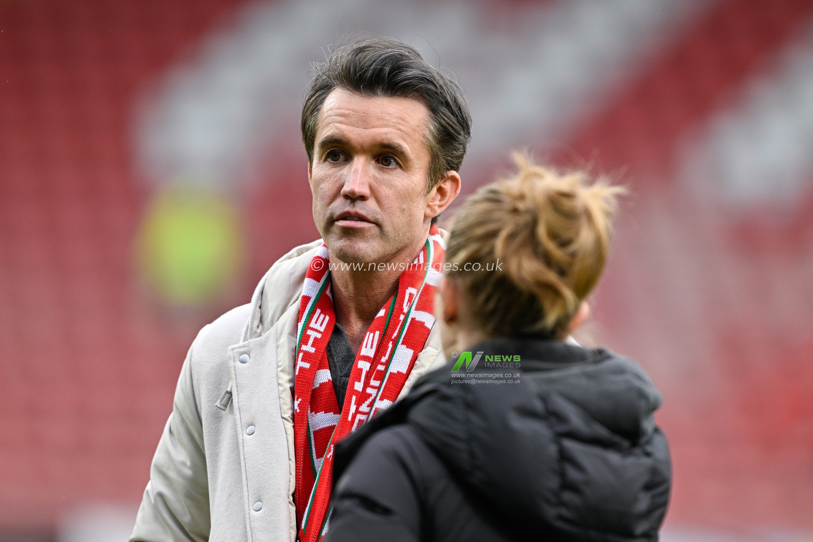 Wrexham Co-Owner Rob McElhenney speaks with reporter following the Sky Bet League 2 match Wrexham vs Stockport County at SToK Cae Ras, Wrexham, United Kingdom, 27th April 2024

(Photo by Cody Froggatt/News Images)