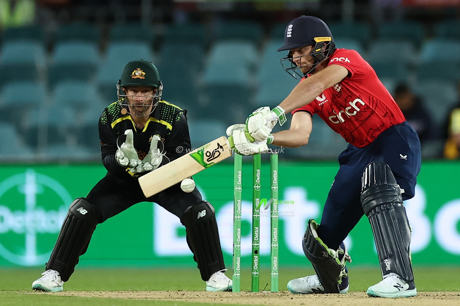 Jos Buttler (c) of England during the Dettol T20I Series 3 of 3 Australia vs England at Manuka Oval, Canberra, Australia, 14th October 2022

(Photo by Patrick Hoelscher/News Images)
