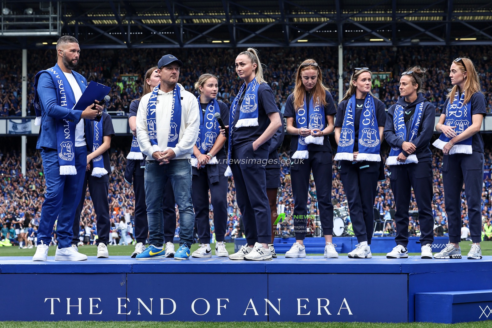 Tony Bellew Heavyweight boxer announcing that Evertonâ€™s Womenâ€™s team will be playing at Goodison Park next season celebrating the legacy and leaving Goodison Park after the Premier League match Everton vs Southampton at Goodison Park, Liverpool, United Kingdom, 18th May 2025

(Photo by Mark Cosgrove/News Images)