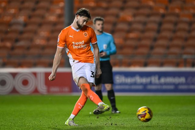 Dan Sassi of Blackpool takes a penalty during the Vertu Trophy match Blackpool vs Aston Villa U21 at Bloomfield Road, Blackpool, United Kingdom, 17th December 2024

(Photo by Craig Thomas/News Images)