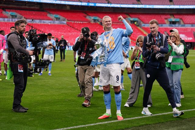 Erling Haaland of Manchester City celebrates Fa cup win during the Emirates FA Cup Final match Chelsea vs Manchester City at Wembley Stadium, London, United Kingdom on 16 May 2026

(Photo by Harvey Murphy/News Images)