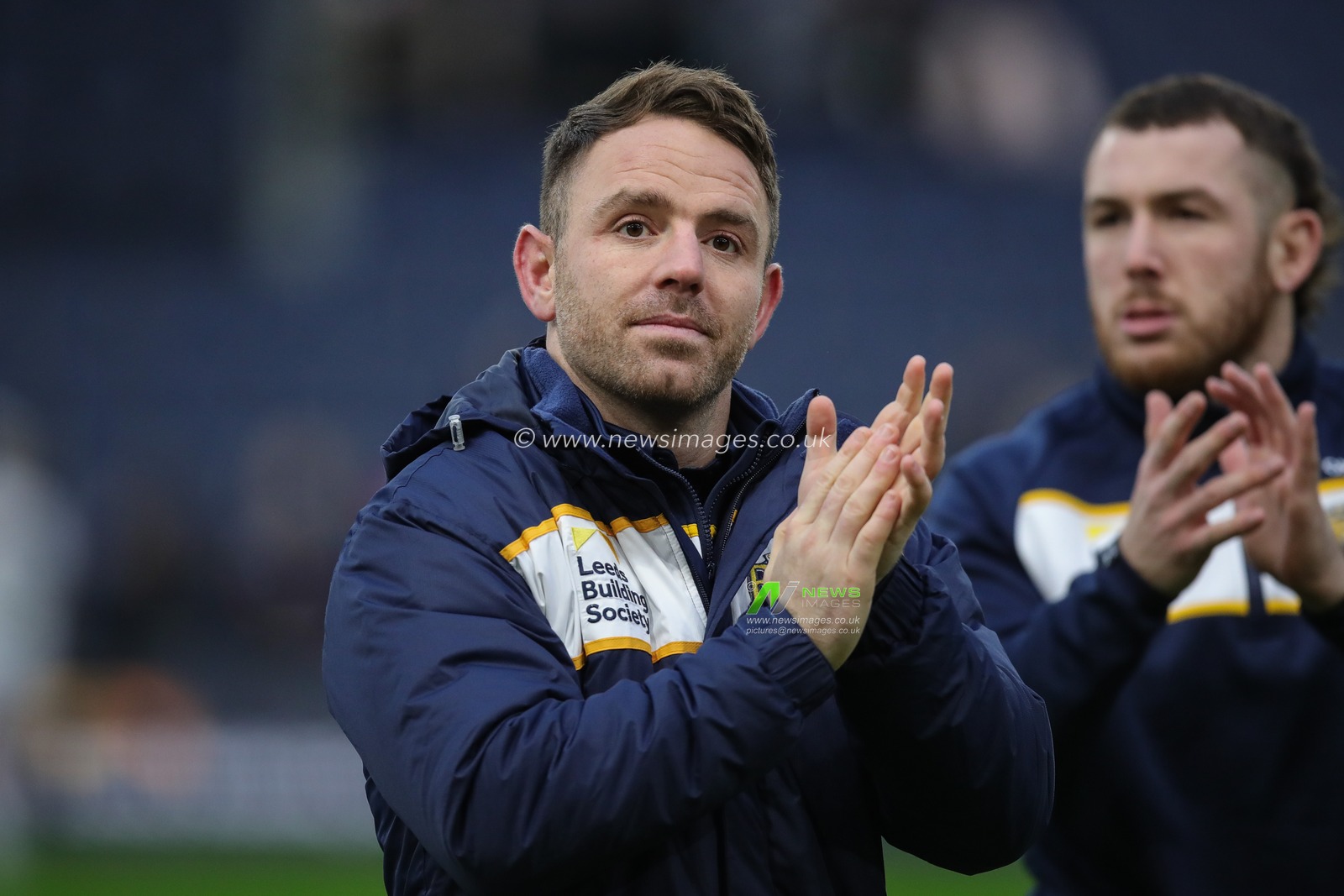 Richie Myler #1 of Leeds Rhinos claps his hands and applauds the supporters at full-time after the Rugby League Pre Season match Leeds Rhinos vs Bradford Bulls at Headingley Stadium, Leeds, United Kingdom, 29th January 2023

(Photo by James Heaton/News Images)