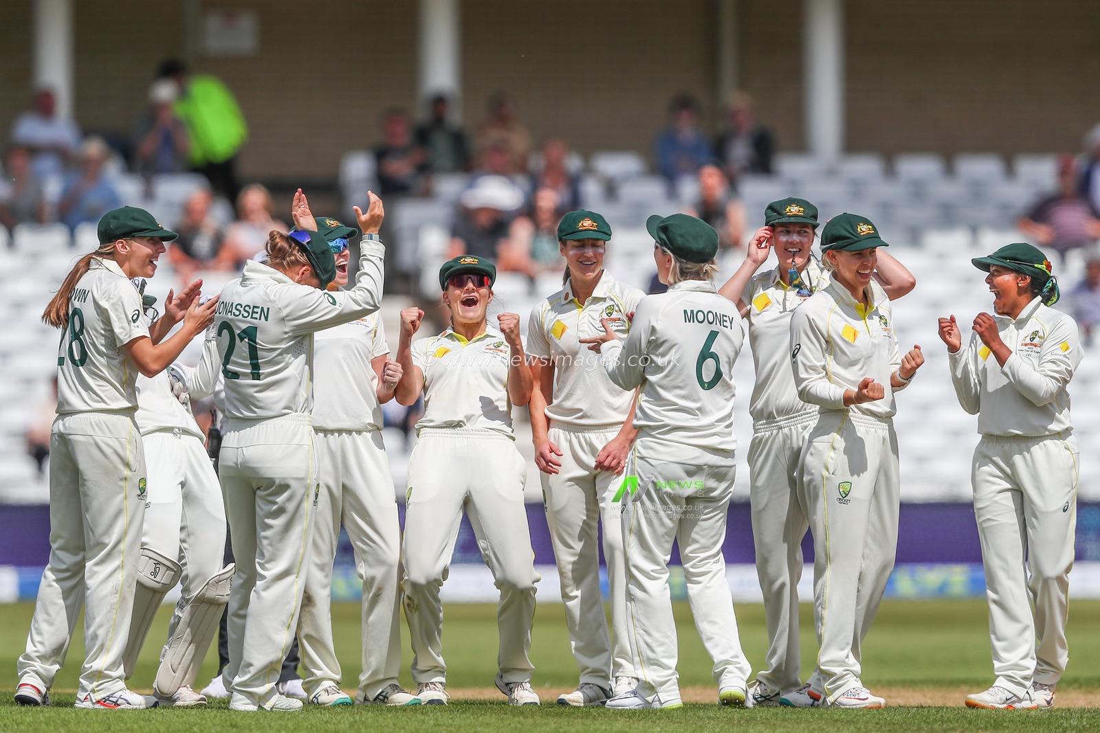Australia celebrate getting England all out and winning during the Metro Bank Women's Ashes 2023 match Day 5 England vs Australia at Trent Bridge, Nottingham, United Kingdom, 26th June 2023

(Photo by Gareth Evans/News Images)