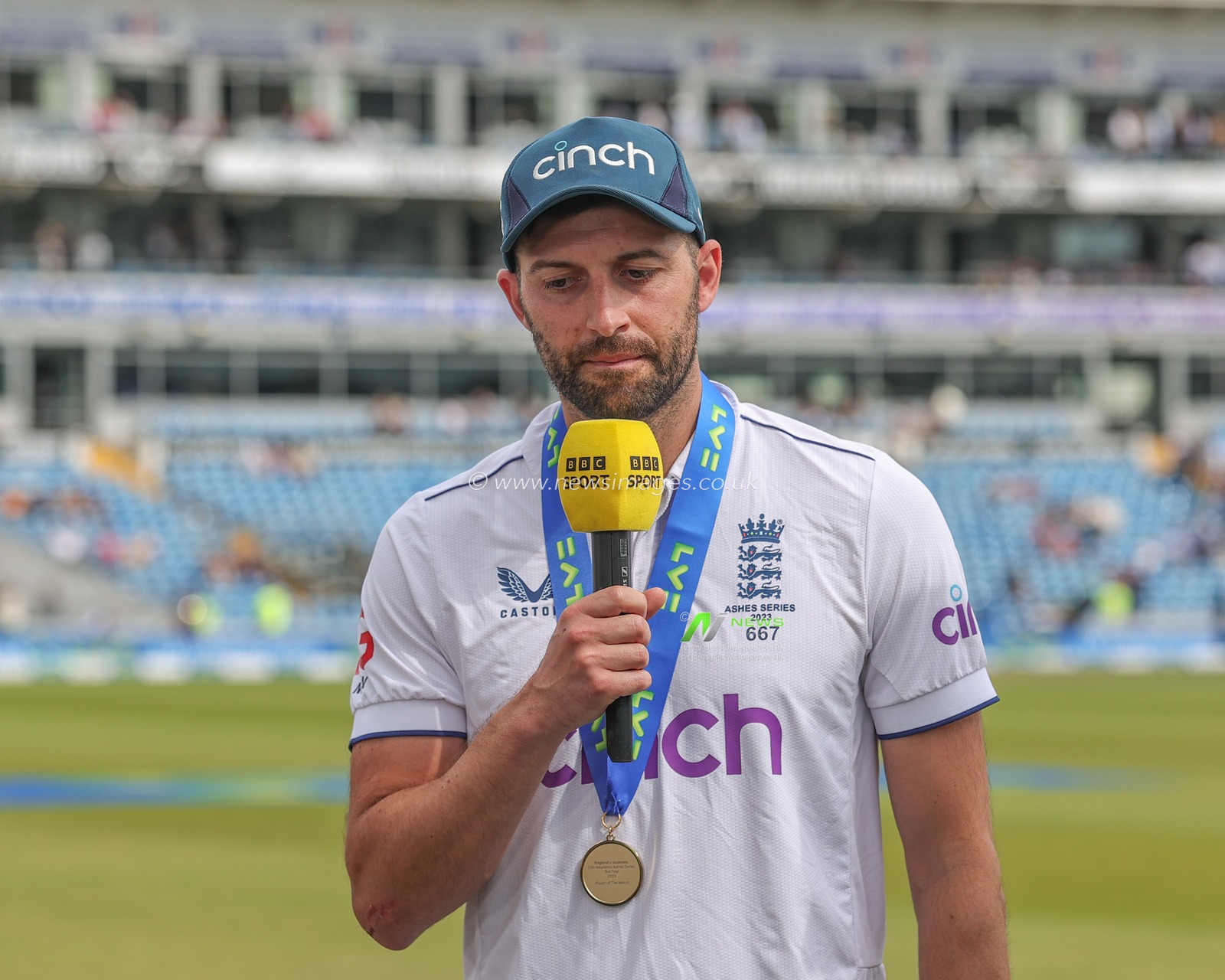 Mark Wood of England speaking in the press conference during the LV= Insurance Ashes Third Test Series Day 4 England vs Australia at Headingley Stadium, Leeds, United Kingdom, 9th July 2023

(Photo by Mark Cosgrove/News Images)
