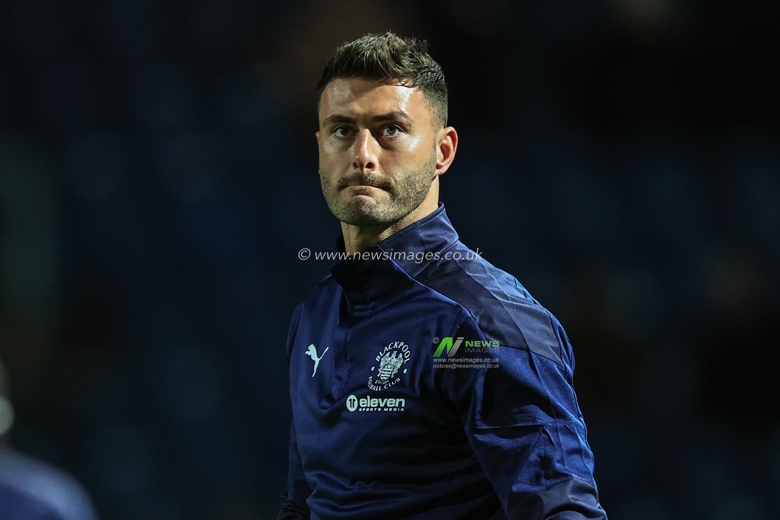 Gary Madine #14 of Blackpool during the pre-game warmup