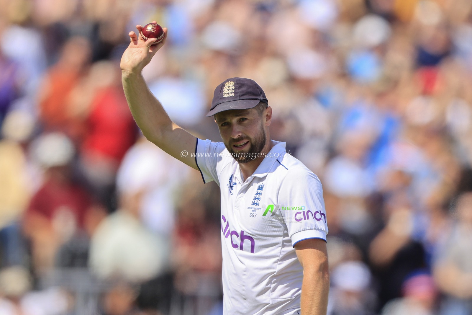 Chris Woakes of England celebrates his five wickets during the LV= Insurance Ashes Fourth Test Series Day Two England vs Australia at Old Trafford, Manchester, United Kingdom, 20th July 2023

(Photo by Conor Molloy/News Images)