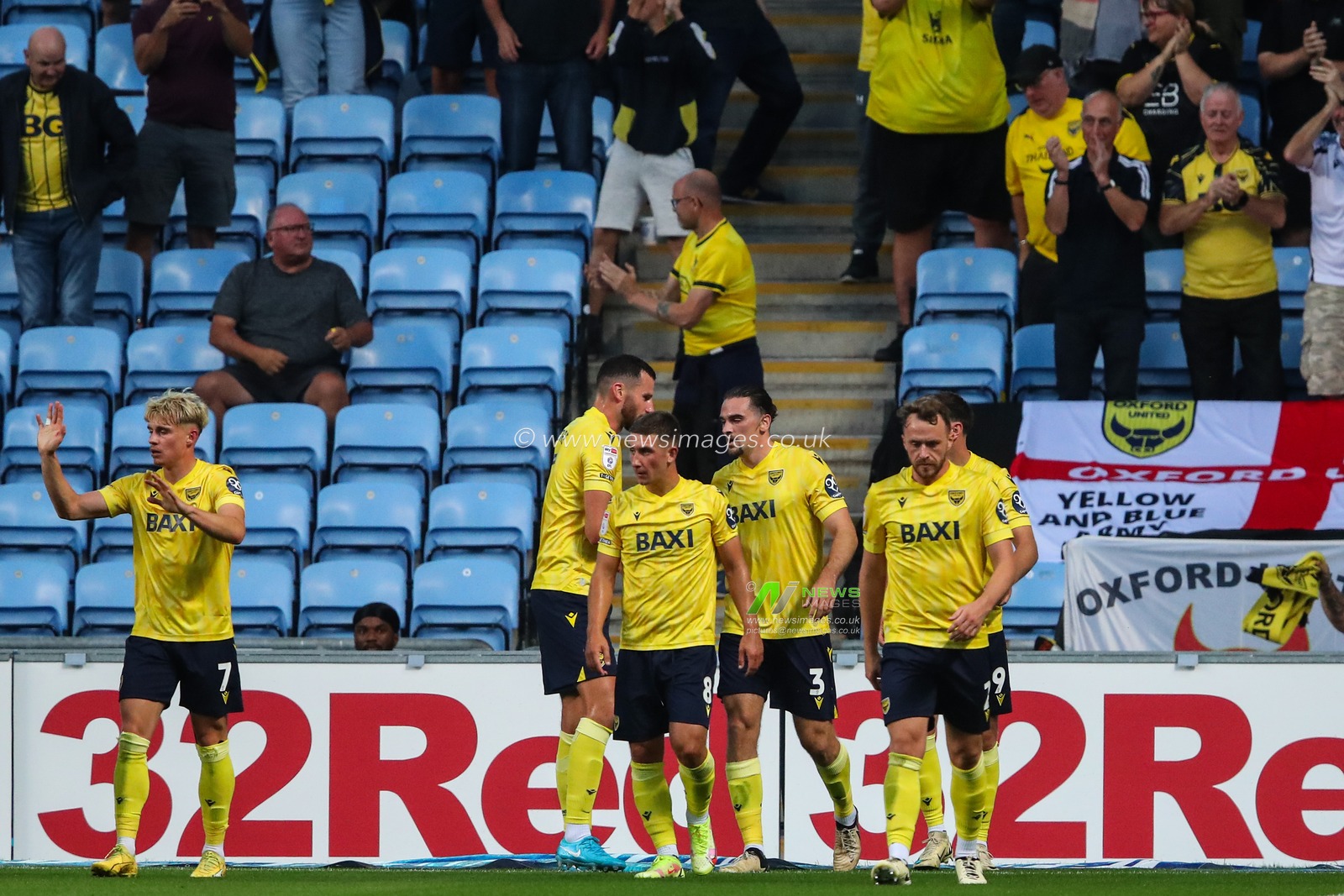 Ciaron Brown of Oxford United celebrates his goal to make it 1-1 during the Sky Bet Championship match Coventry City vs Oxford United at Coventry Building Society Arena, Coventry, United Kingdom, 16th August 2024

(Photo by Gareth Evans/News Images)