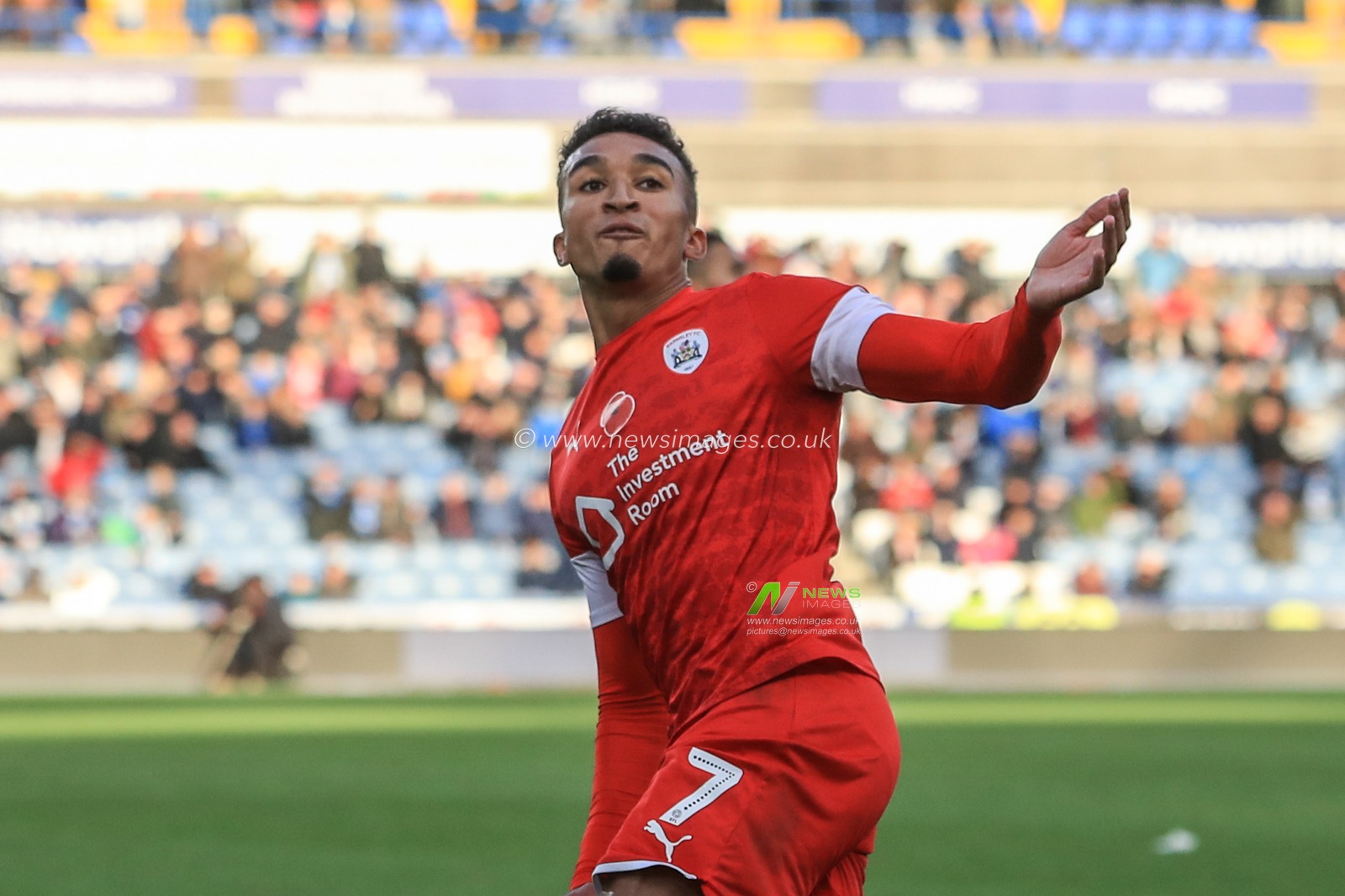 26th October 2019, John Smith's Stadium, Huddersfield, England; Sky Bet Championship, Huddersfield Town v Barnsley : Jacob Brown (7) of Barnsley celebrates his goal to make it 2-1

Credit: Mark Cosgrove/News Images