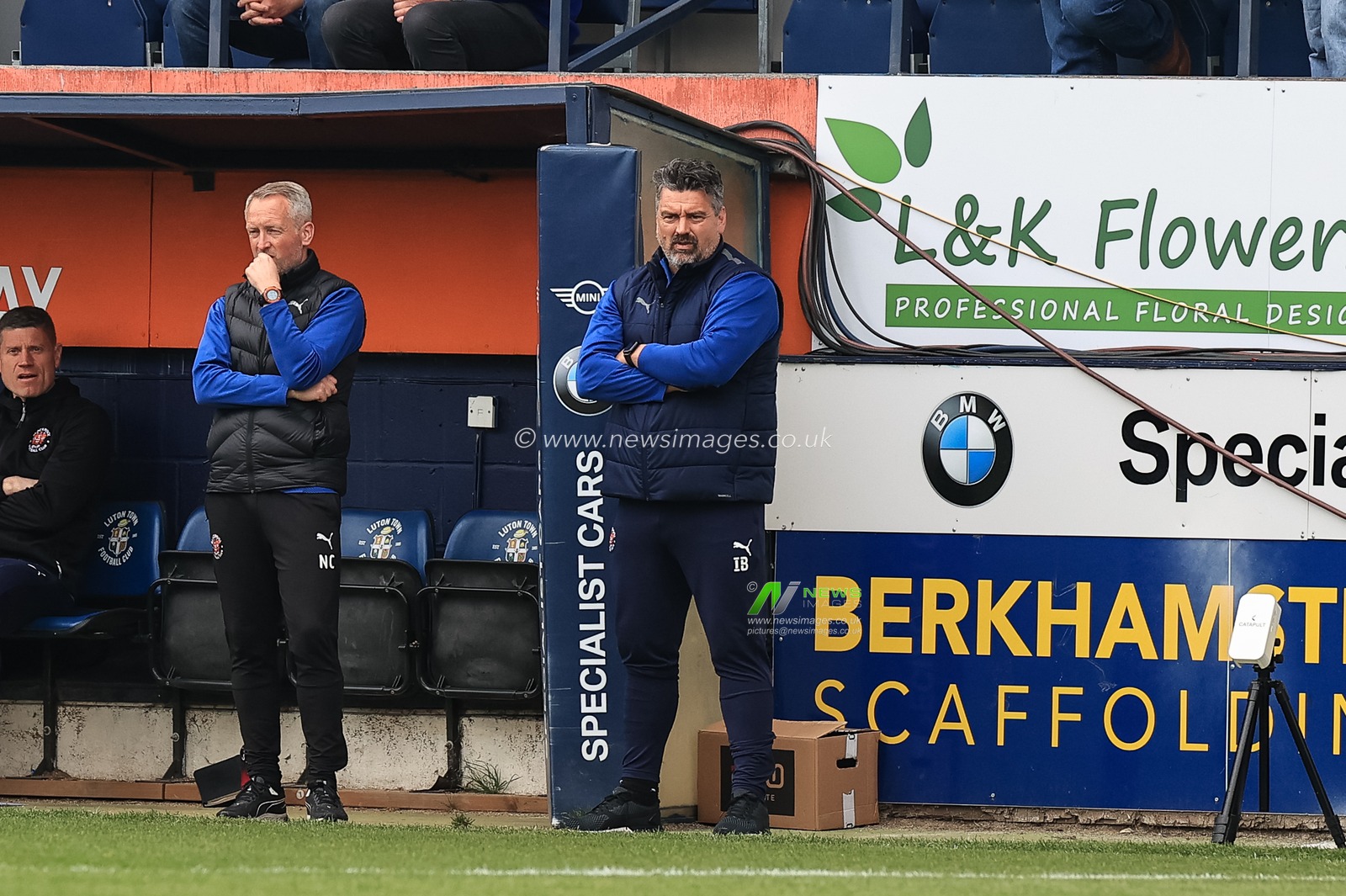 Neil Critchley head coach of Blackpool and Iain Brunskill of Blackpool FC during the game