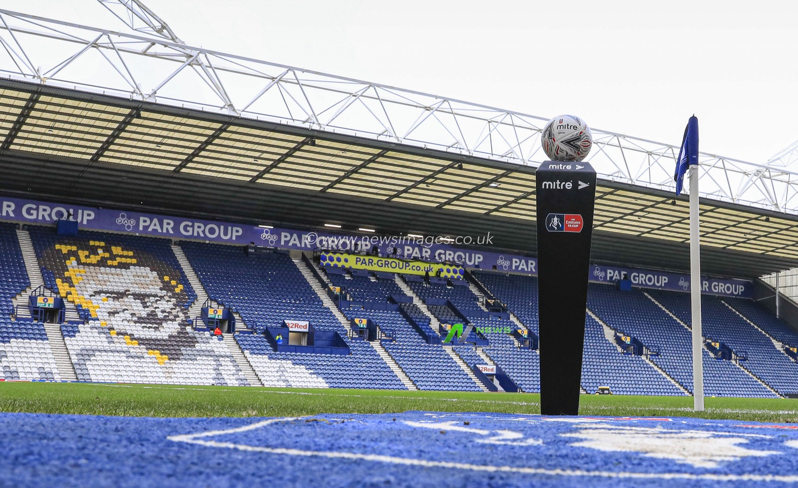 4th January 2020, Deepdale, Preston, England; Emirates FA Cup, Preston North End v Norwich City : Tom Finney mosaic overlooking the match ball at Deepdale

Credit: Conor Molloy/News Images
