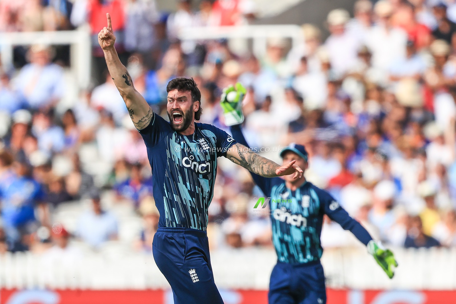 Reece Topley of England appeals to the umpire for LBW