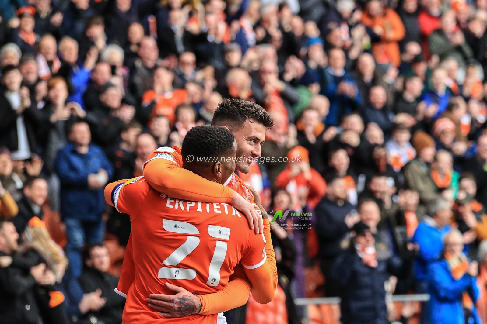Gary Madine #14 of Blackpool celebrates his goal to make it 1-0