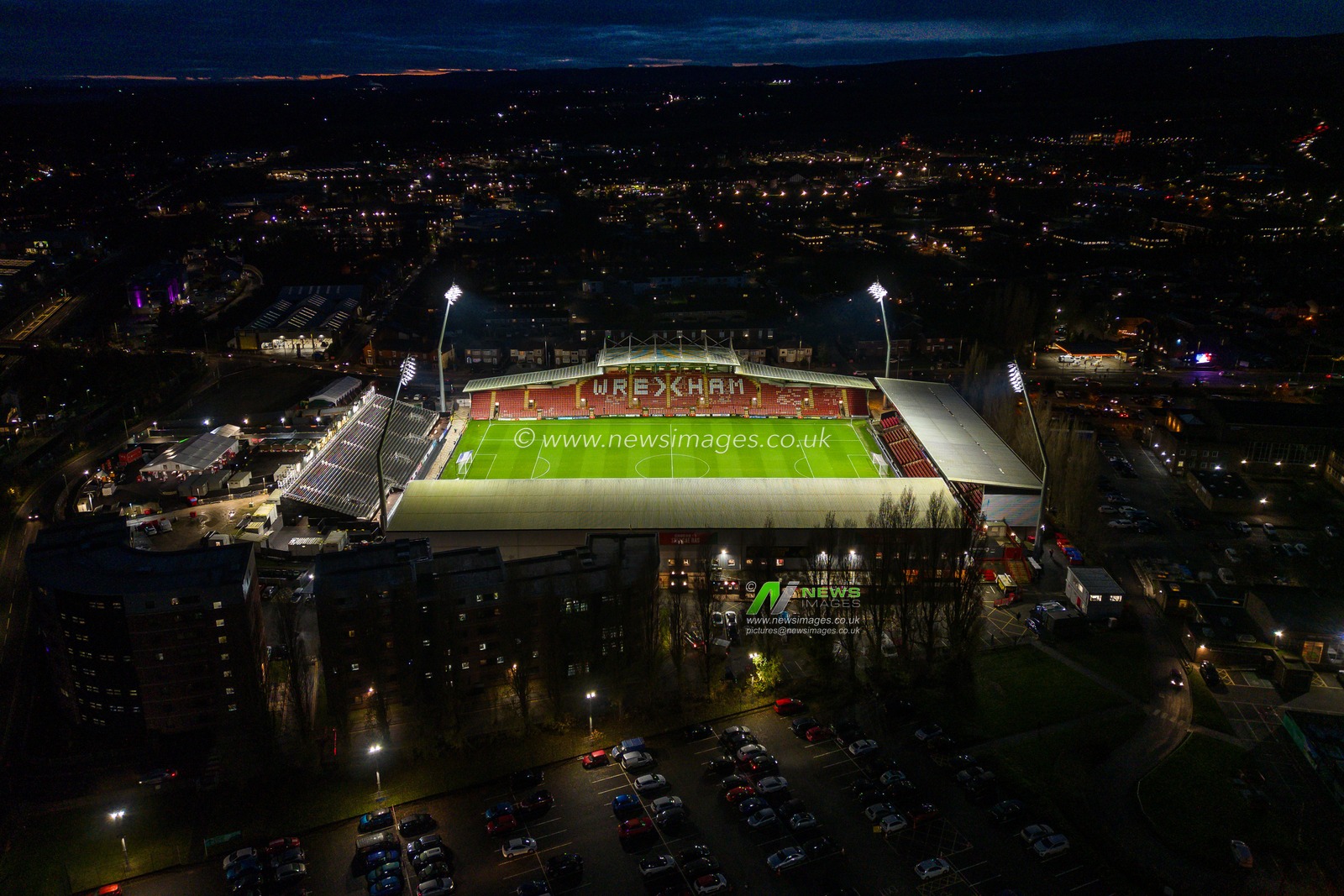 A general aerial view of SToK Cae Ras, Home of Wrexham,during the Sky Bet League 1 match Wrexham vs Barnsley at SToK Cae Ras, Wrexham, United Kingdom, 3rd December 2024

(Photo by Craig Thomas/News Images)