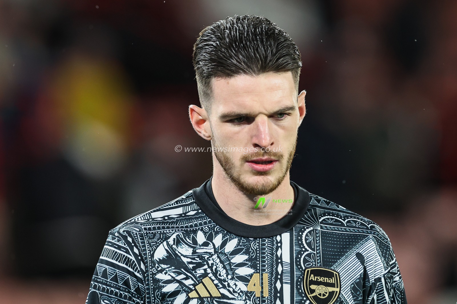 Declan Rice of Arsenal during the pre-game warmup ahead of the Premier League match Sheffield United vs Arsenal at Bramall Lane, Sheffield, United Kingdom, 4th March 2024

(Photo by Mark Cosgrove/News Images)