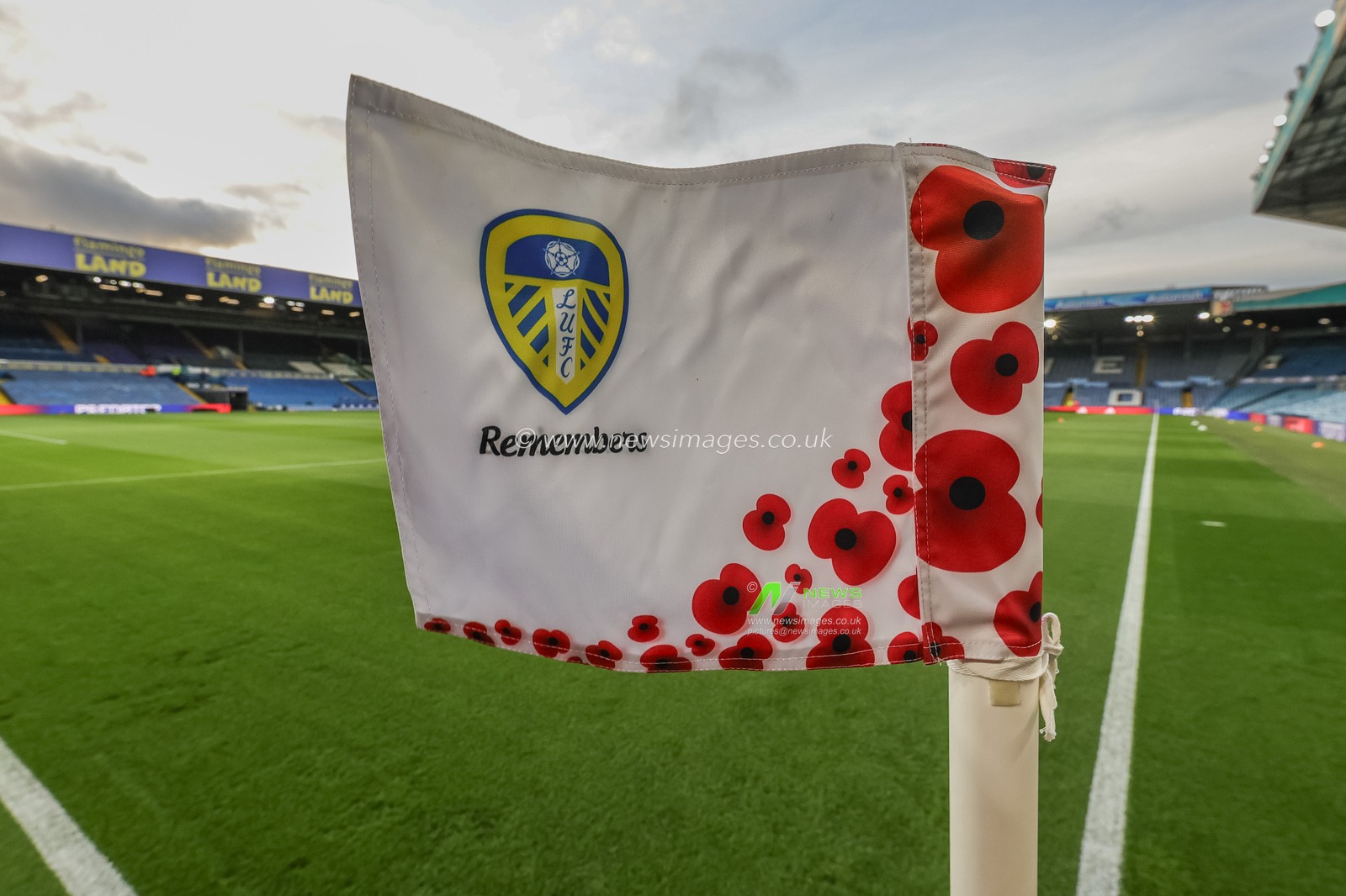 A LUFC Remembers poppy corner flag as part of the Armed Forces day and Remembrance Sunday during the Premier League match Leeds United vs West Ham United at Elland Road, Leeds, United Kingdom, 24th October 2025

(Photo by Mark Cosgrove/News Images)