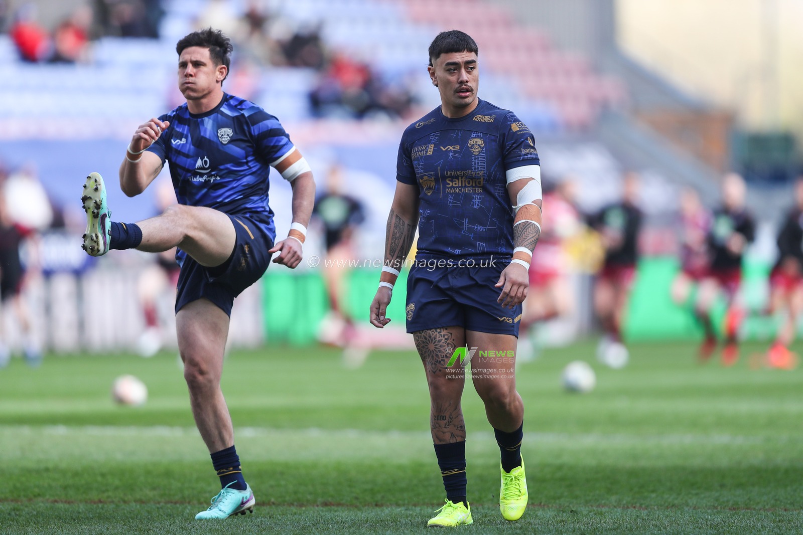 Tiaki Chan of Salford Red Devils during the pre-game warm up ahead of the Betfred Super League Round 6 match Wigan Warriors vs Salford Red Devils at The Brick Community Stadium, Wigan, United Kingdom, 30th March 2025

(Photo by Gareth Evans/News Images)