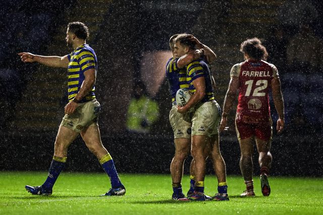 Cai Taylor-Wray of Warrington Wolves celebrates his try during the Betfred Challenge Cup match Warrington Wolves vs Sheffield Eagles at The Halliwell Jones Stadium, Warrington, United Kingdom on 06 February 2026

(Photo by Alfie Cosgrove/News Images)