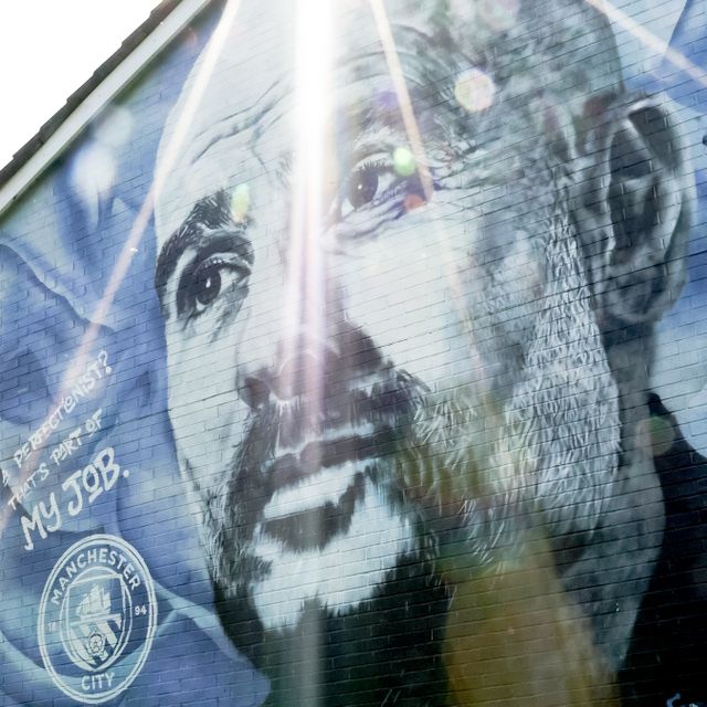 Pep Guardiola manager of Manchester City mural on a fans house just over the road from the Etihad Stadium during the Premier League match Manchester City vs Arsenal at Etihad Stadium, Manchester, United Kingdom on 19 April 2026

(Photo by Mark Cosgrove/News Images)