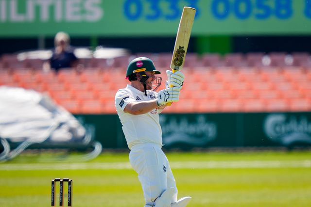 Ben Slater of Nottinghamshire hits the ball for four during Leicestershire County Cricket Club vs Nottinghamshire County Cricket Club in Country Cricket Division One Day 1 at Grace Road, Leicester, United Kingdom on 01 May 2026

(Photo by Maynard Manyowa/News Images)