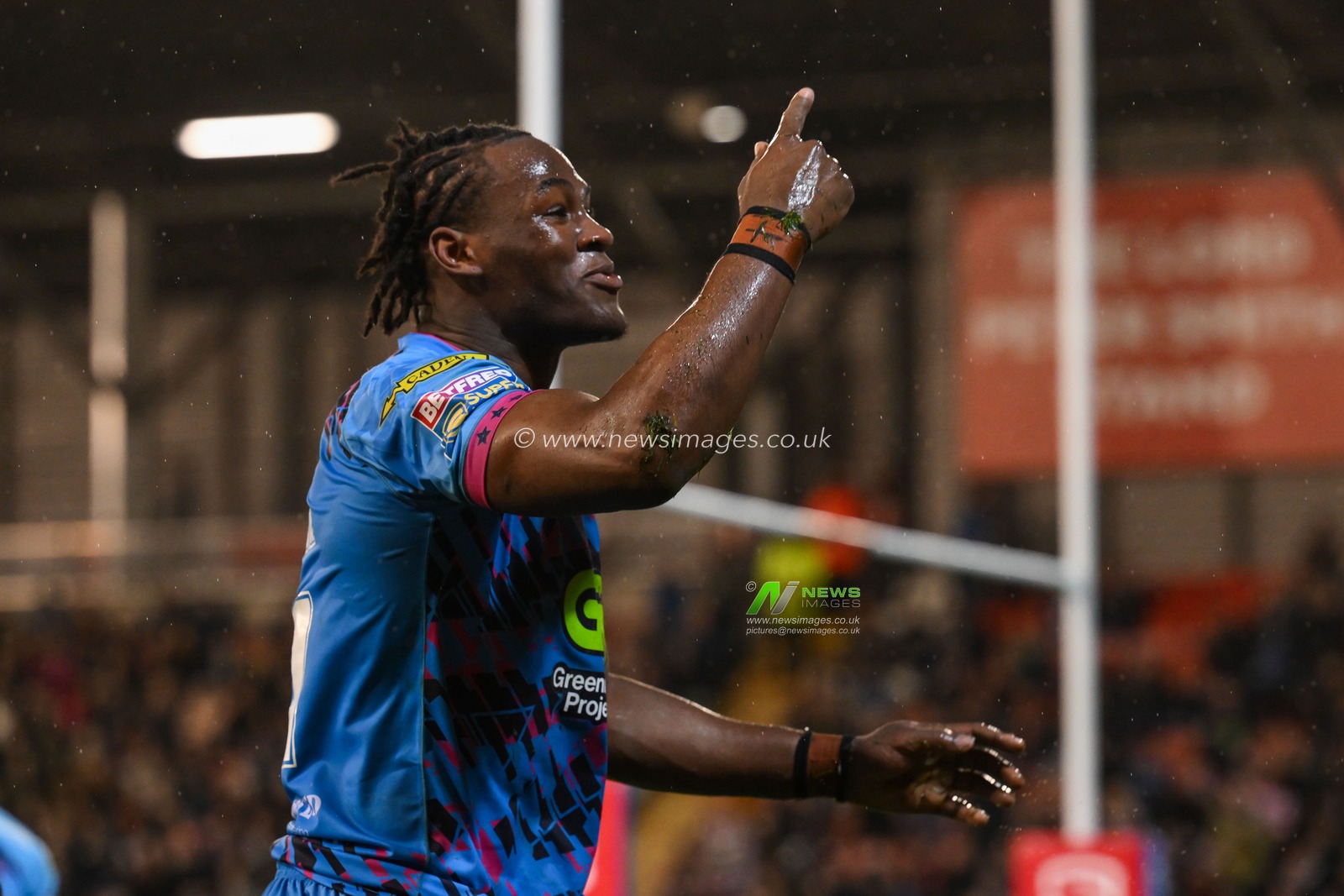 Junior Nsemba of Wigan Warriors celebrates his try during the Betfred Super League Round 7 match Leigh Leopards vs Wigan Warriors at Leigh Sports Village, Leigh, United Kingdom, 4th April 2024

(Photo by Craig Thomas/News Images)