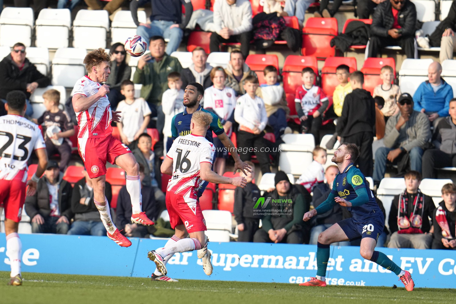 Carl Piergianni of Stevenage heads the ball forward to try and create a chance during the Sky Bet League 1 match Stevenage vs Huddersfield Town at Lamex Stadium, Stevenage, United Kingdom, 1st March 2025

(Photo by Harvey Murphy/News Images)