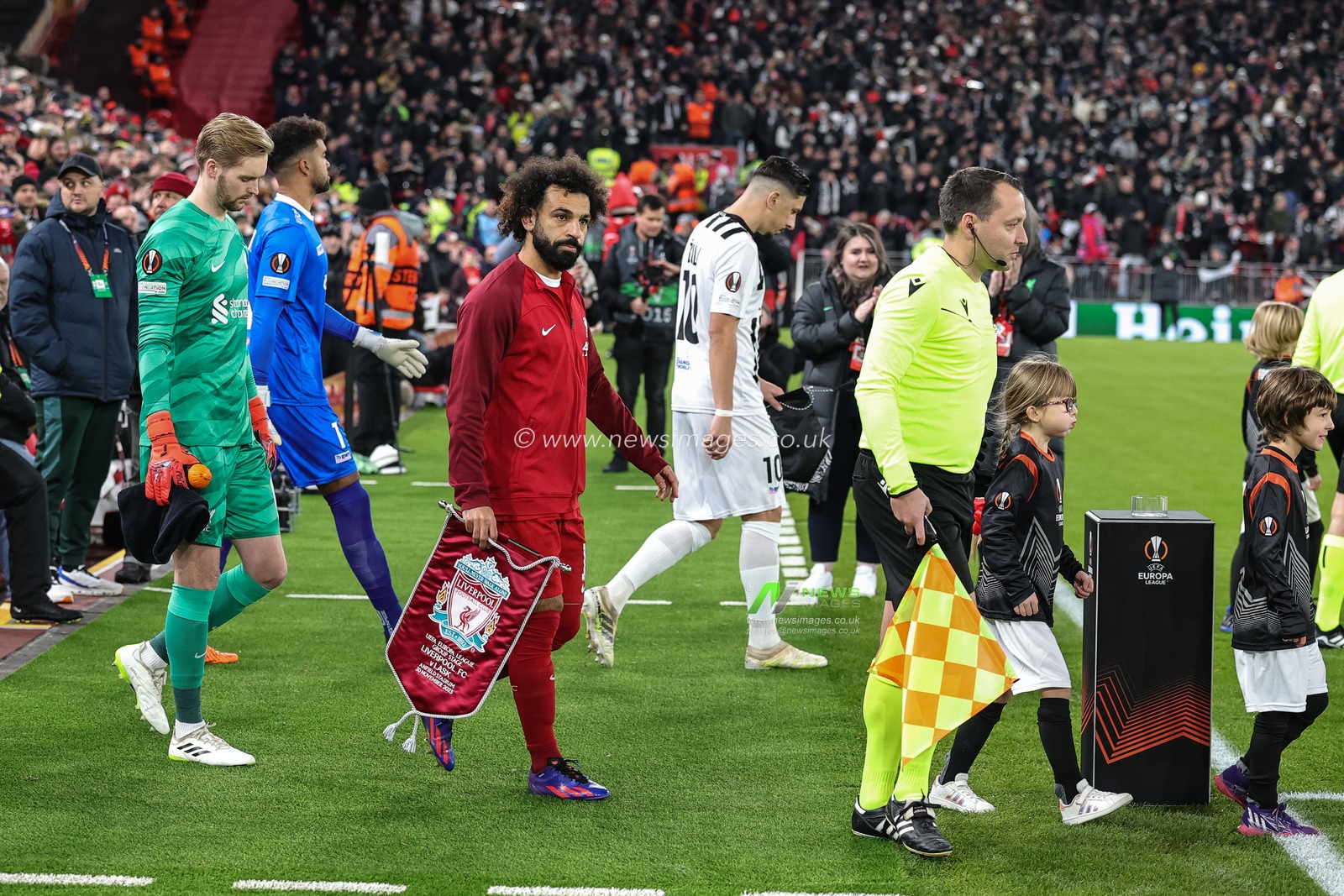 Mohamed Salah #11 of Liverpool leads his tam out during the UEFA Europa League match Liverpool vs LASK at Anfield, Liverpool, United Kingdom, 30th November 2023

(Photo by Mark Cosgrove/News Images)