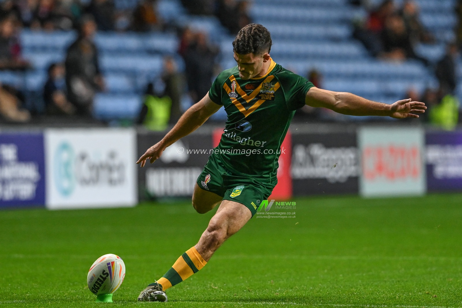 Nathan Cleary of Australia during pre-game warm up at the Rugby League World Cup 2021 match Australia vs Scotland at Coventry Building Society Arena, Coventry, United Kingdom, 21st October 2022

(Photo by Craig Thomas/News Images)