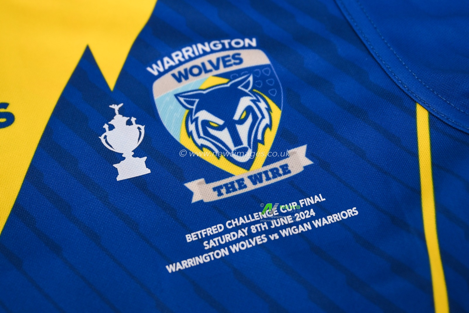 Warrington Wolves Cup final shirt detail ahead of the Betfred Challenge Cup Final match Warrington Wolves vs Wigan Warriors at Wembley Stadium, London, United Kingdom, 8th June 2024

(Photo by Craig Thomas/News Images)