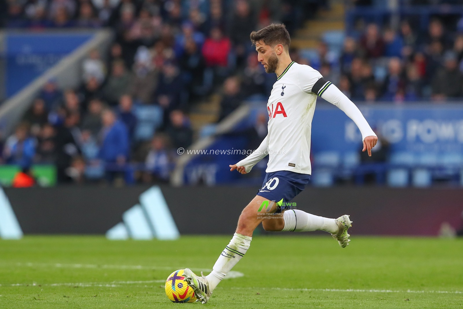 Rodrigo Bentancur #30 of Tottenham Hotspur passes the ball during the Premier League match Leicester City vs Tottenham Hotspur at King Power Stadium, Leicester, United Kingdom, 11th February 2023

(Photo by Gareth Evans/News Images)