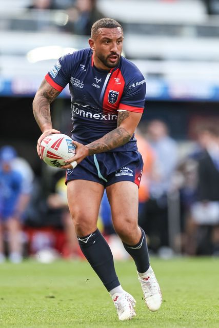 Elliot Minchella of Hull KR breaks with the ball during the Betfred Magic Weekend 2025 match Hull KR vs Salford Red Devils at St. James's Park, Newcastle, United Kingdom, 3rd May 2025

(Photo by Mark Cosgrove/News Images)