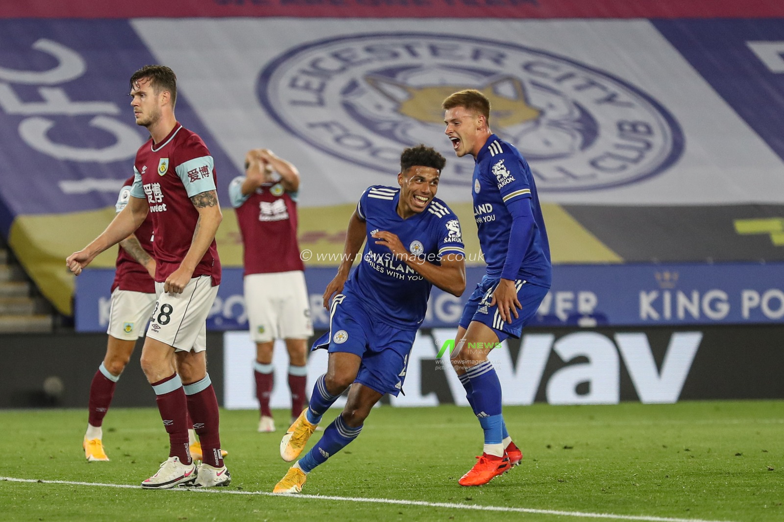 James Justin (2) of Leicester City celebrates his goal to make it 3-1