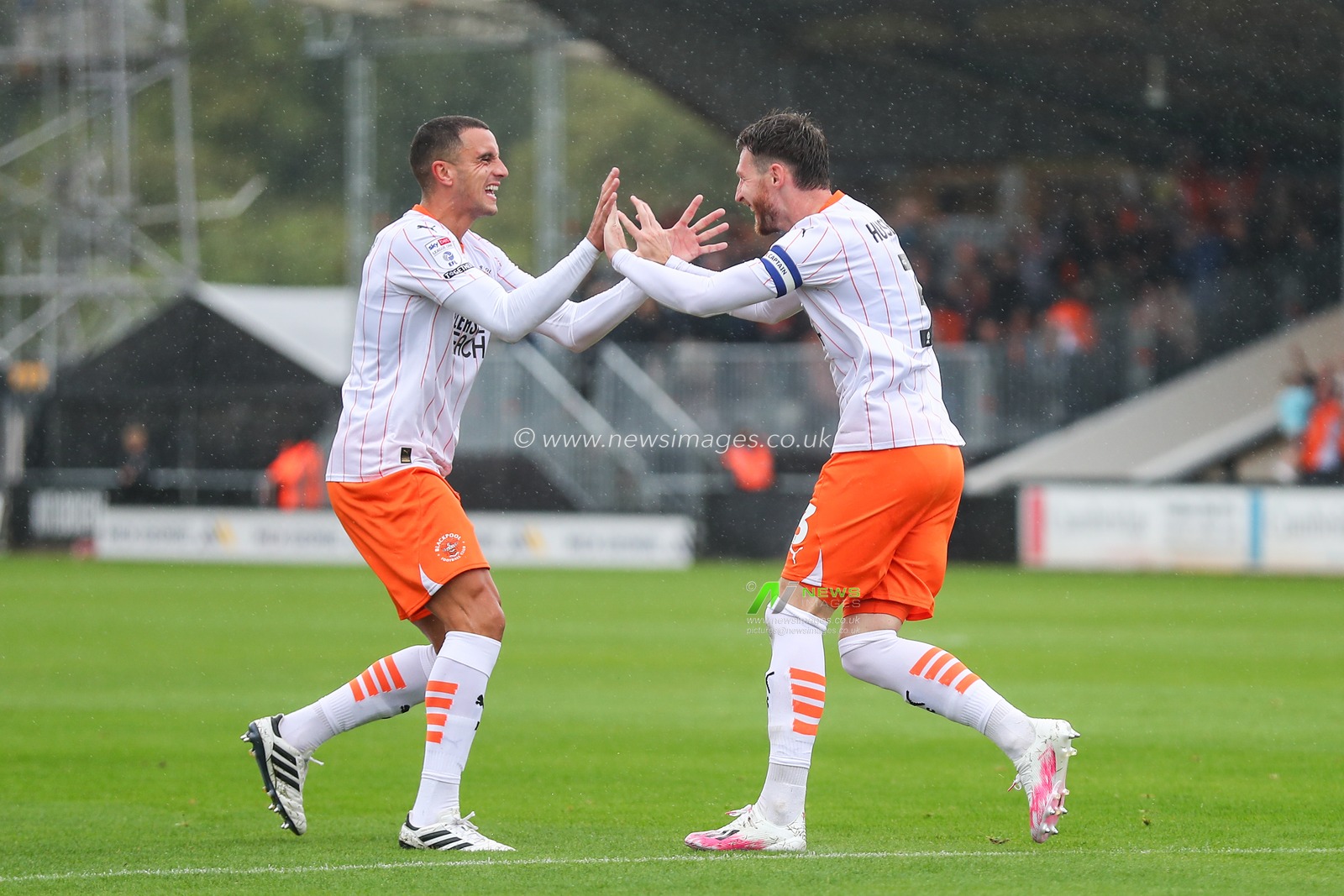 James Husband of Blackpool celebrates his goal to make it 0-1 during the Sky Bet League 1 match Cambridge United vs Blackpool at Abbey Stadium, Cambridge, United Kingdom, 24th August 2024

(Photo by Gareth Evans/News Images)