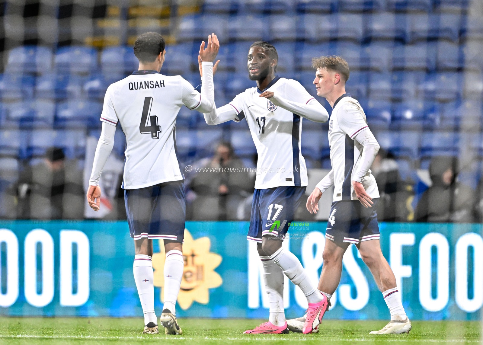 Samuel Iling-Junior of England celebrates his goal to make it 6-0 England, during the UEFA Euro U21 Qualifiers Group F match England U21 vs Luxembourg U21 at Toughsheet Community Stadium, Bolton, United Kingdom, 26th March 2024

(Photo by Cody Froggatt/News Images)
