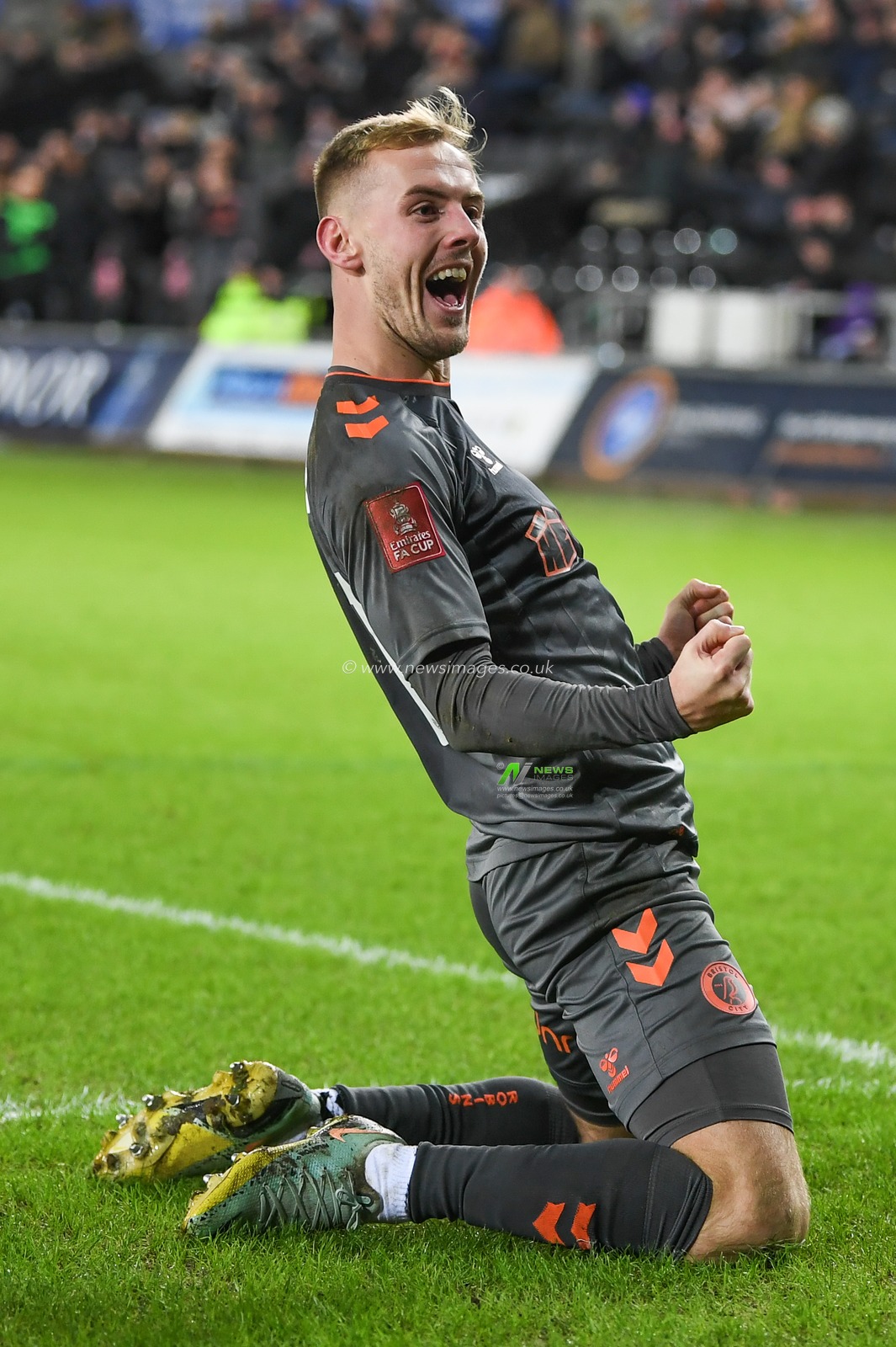Mark Sykes #17 of Bristol City celebrates his goal to make it 0-1 during the Emirates FA Cup Third Round Replay match Swansea City vs Bristol City at Swansea.com Stadium, Swansea, United Kingdom, 17th January 2023

(Photo by Mike Jones/News Images)