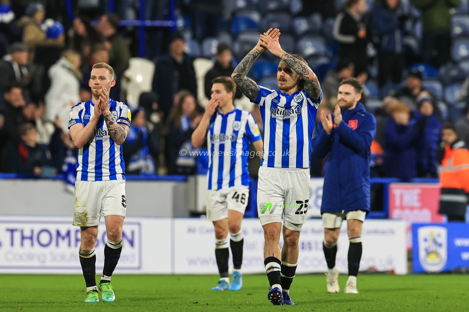 Danny Ward #25 of Huddersfield Town applauds the fans at the end of the game