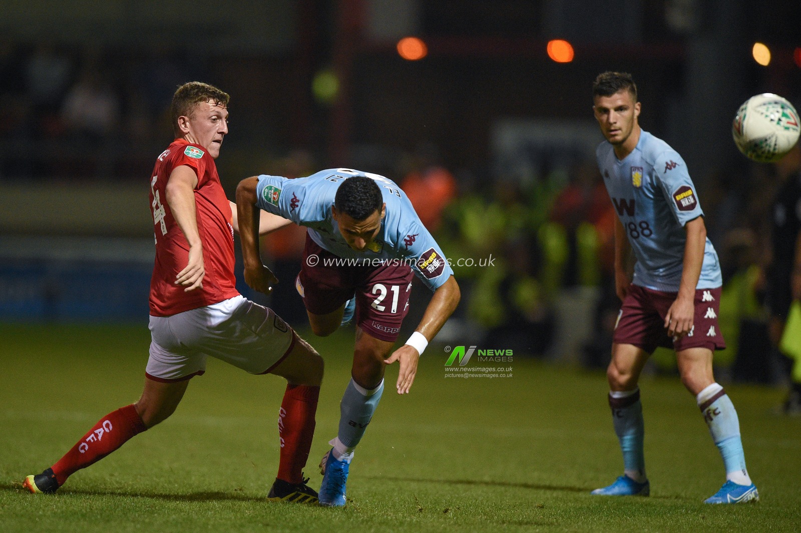 27th August 2019 , Gresty Road, Crewe, England; Carabao Cup Football, Second Round, Crewe Alexandrea vs Aston Villa ; Anwar El Ghazi (21) of Aston Villa is brought down by Oliver Finney (14) of Crewe Alexandra 


Credit: Richard Long/News Images

English Football League images are subject to DataCo Licence