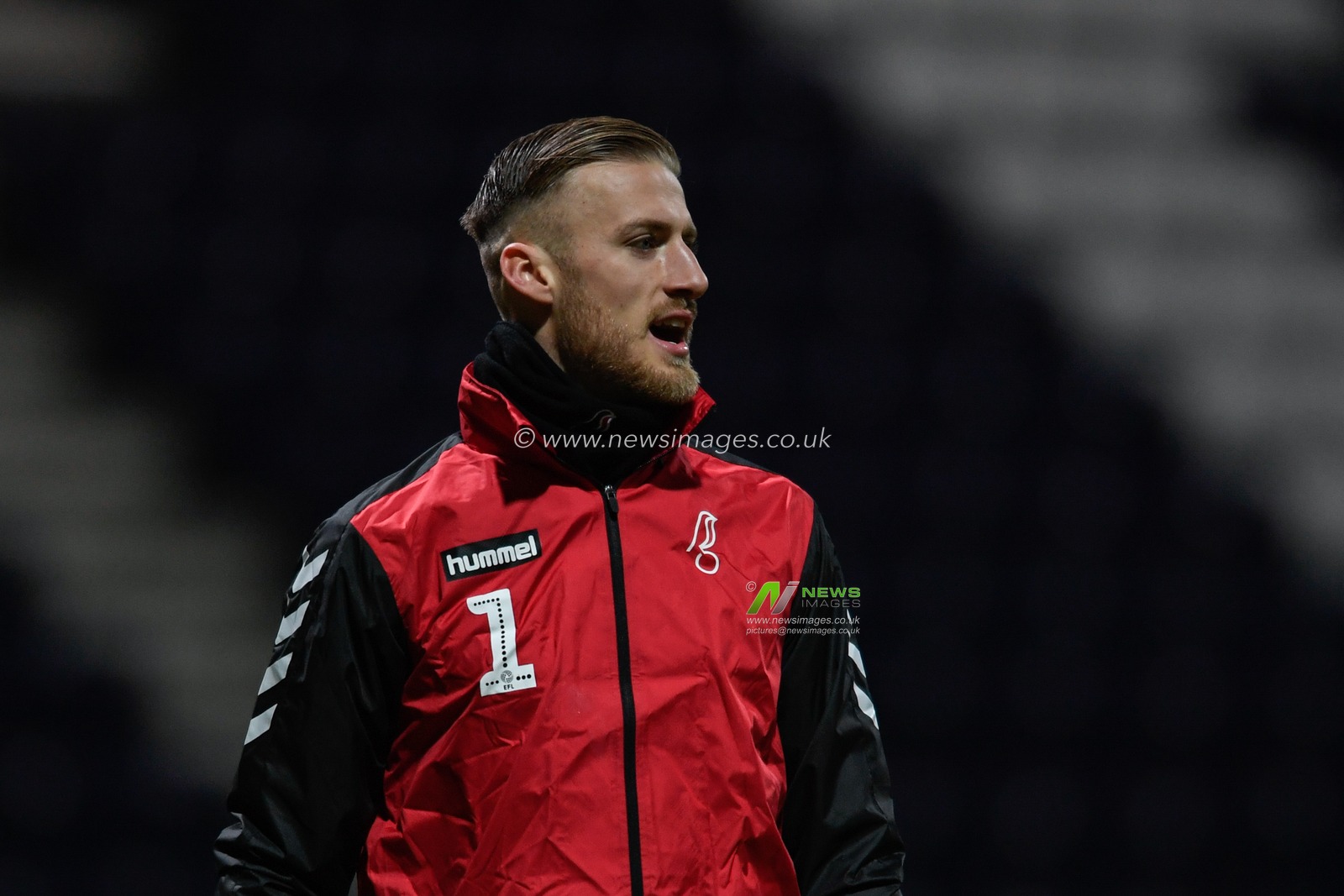 Daniel Bentley #1 of Bristol City warming up before the game