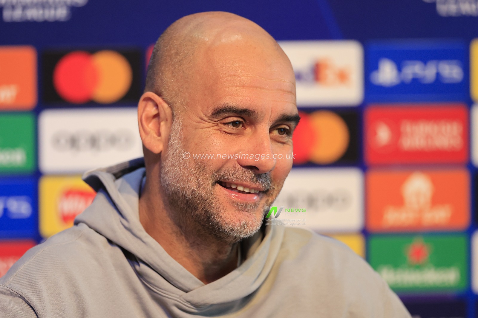 Pep Guardiola answering questions during the Press Conference - UEFA Champions League Manchester City vs Young Boys at the Joie Stadium, Manchester, United Kingdom, 6th November 2023

(Photo by Conor Molloy/News Images)