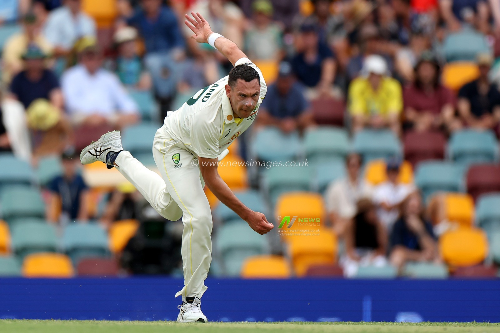 Scott Boland of Australia bowls during the NRMA Insurance test Series match Australia vs South Africa at The Gabba, Brisbane Cricket Ground, Brisbane, Australia, 17th December 2022

(Photo by Patrick Hoelscher/News Images)