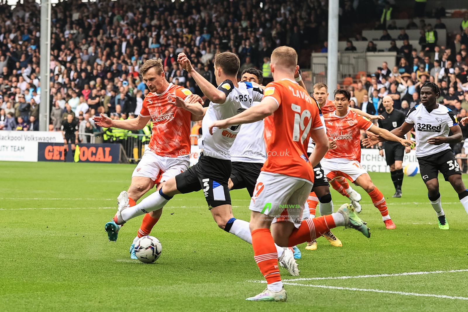 Callum Connolly #2 of Blackpool shoots on goal