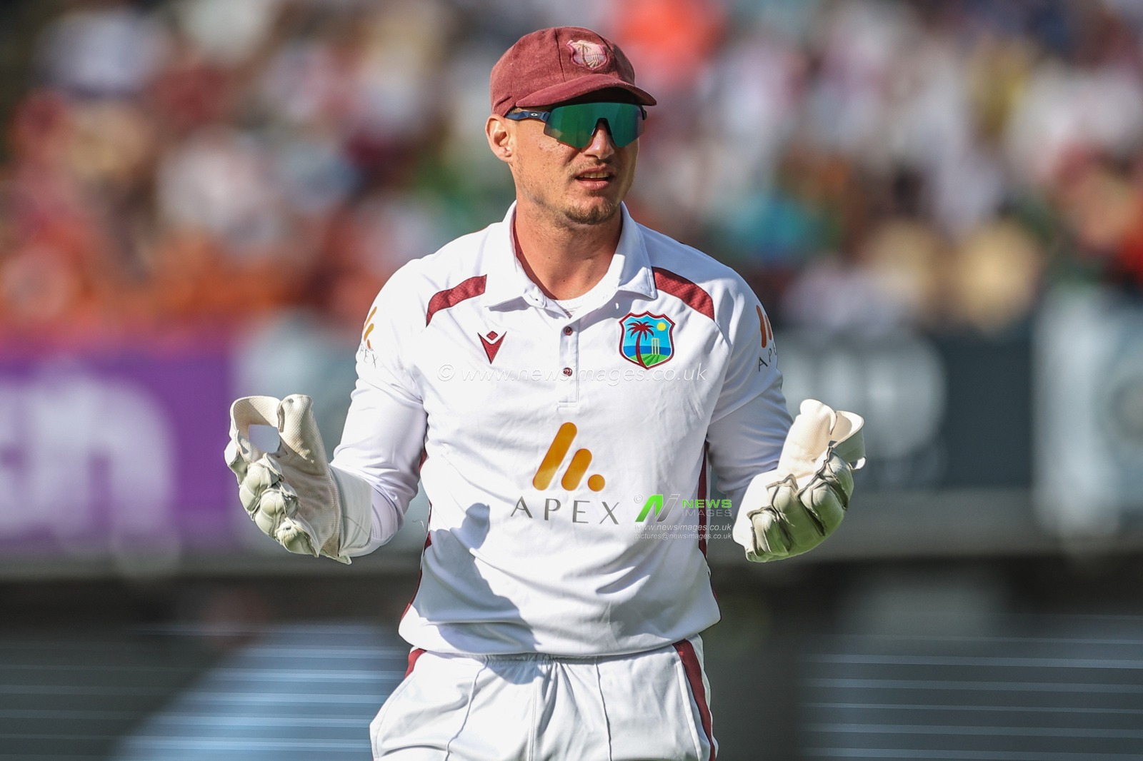 Joshua Da Silva of West Indies reacts during the 3rd Rothesay Test Match Day One match England vs West Indies at Edgbaston, Birmingham, United Kingdom, 26th July 2024

(Photo by Mark Cosgrove/News Images)