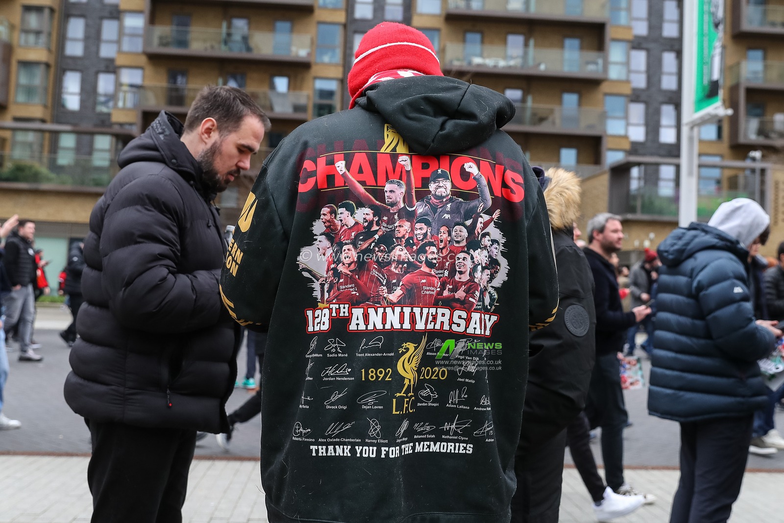 A Liverpool fan wearing a Champions 128th anniversary jacket during the Carabao Cup Final match Chelsea vs Liverpool at Wembley Stadium, London, United Kingdom, 25th February 2024

(Photo by Gareth Evans/News Images)