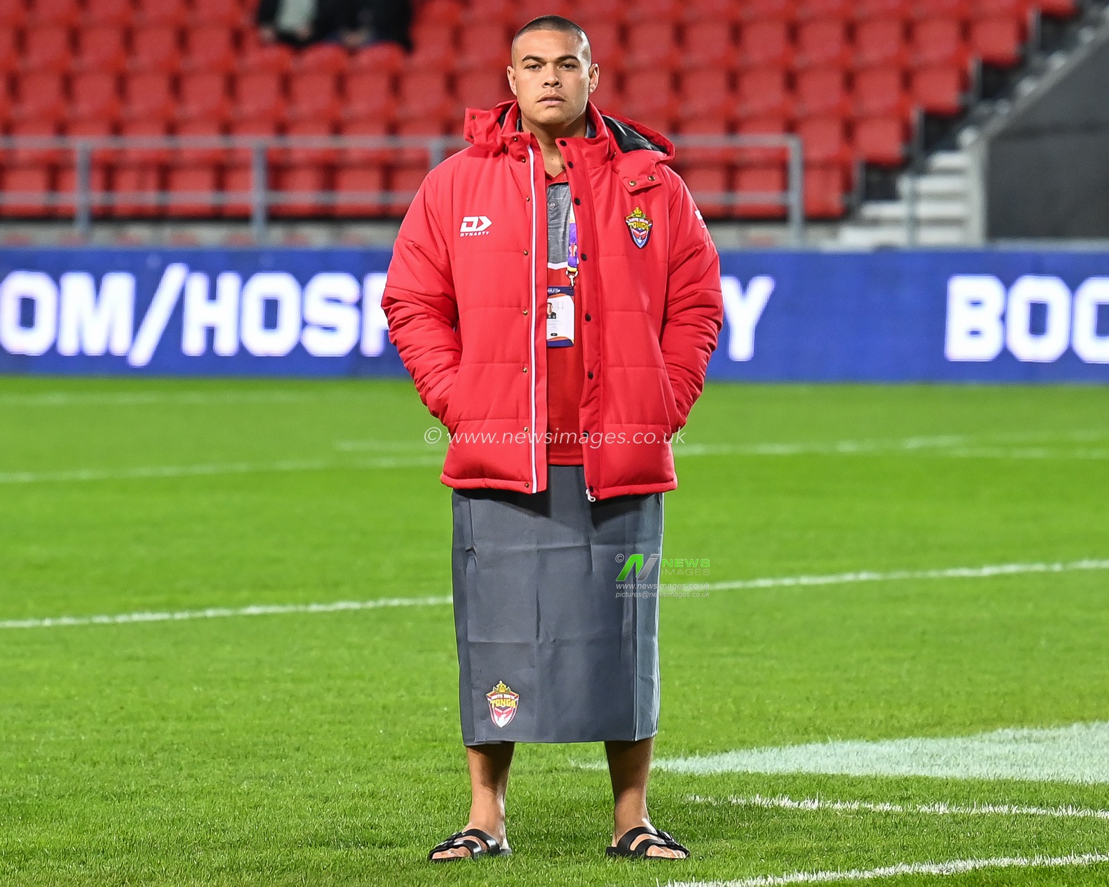 Tui Lolohea of Tonga arrives ahead today's Rugby League World Cup 2021 match Tonga vs Papua New Guinea at Totally Wicked Stadium, St Helens, United Kingdom, 18th October 2022

(Photo by Craig Thomas/News Images)