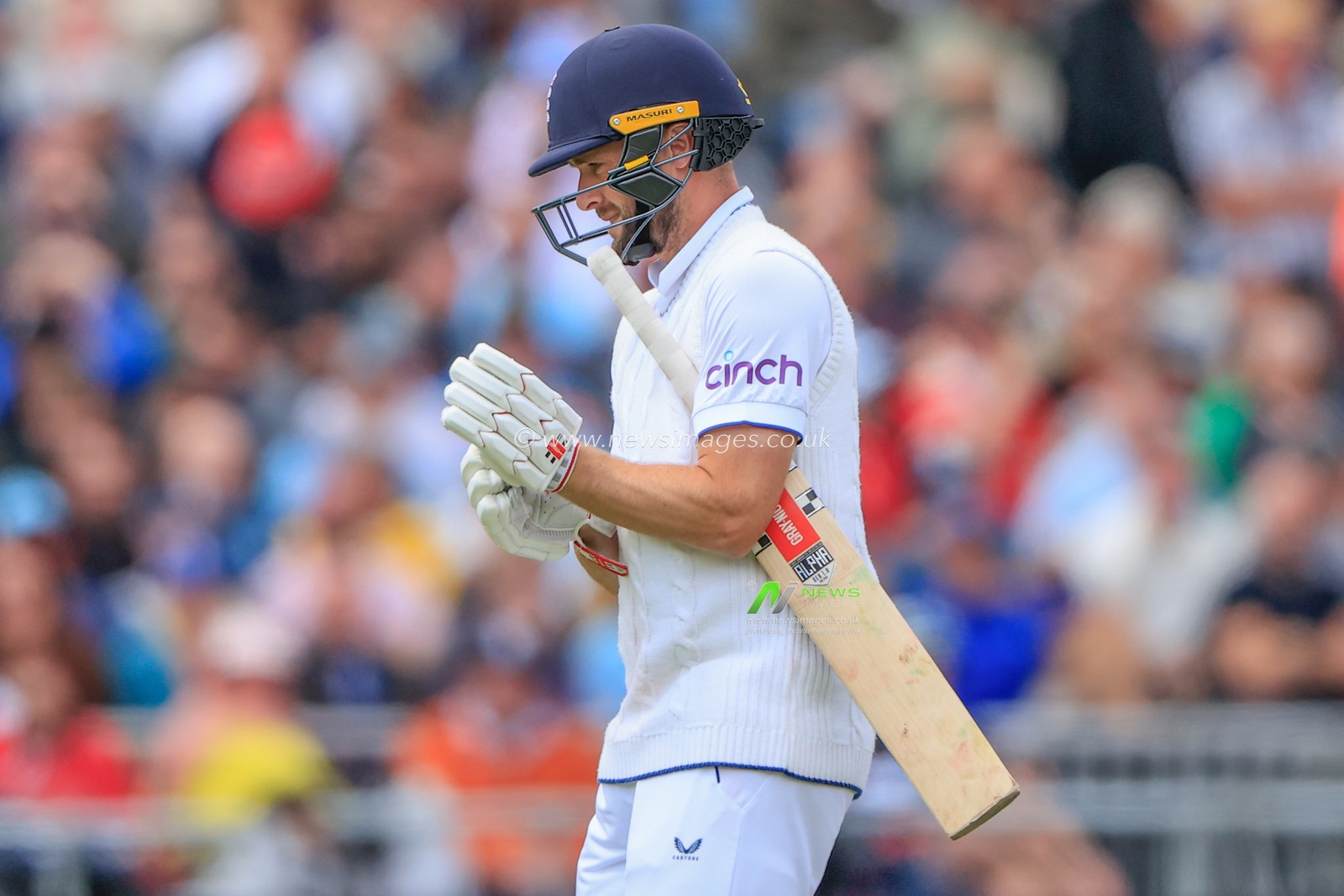 Chris Woakes of England leaves the field after being dismissed by Josh Hazlewood of Australia during the LV= Insurance Ashes Fourth Test Series Day Three Test Series match England vs Australia at Old Trafford, Manchester, United Kingdom, 21st July 2023

(Photo by Conor Molloy/News Images)