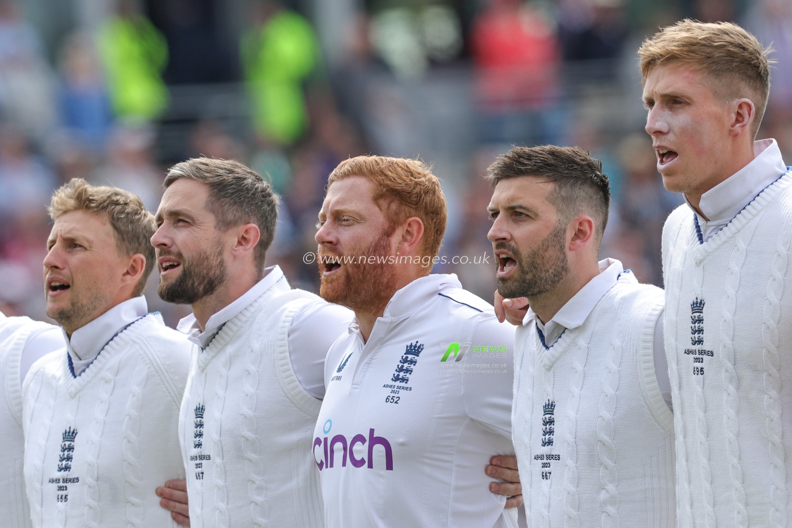 England team sings the national anthem during the LV= Insurance Ashes Third Test Series Day 1 England v Australia at Headingley Stadium, Leeds, United Kingdom, 6th July 2023

(Photo by Mark Cosgrove/News Images)