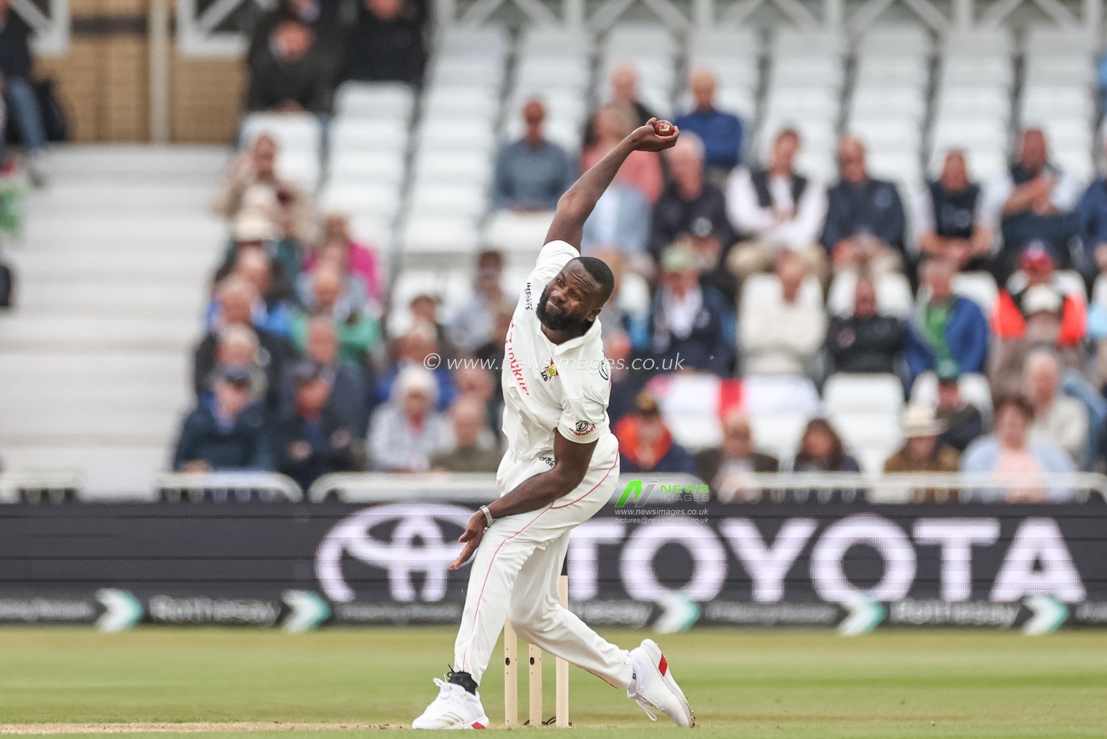 Tanaka Chivanga of Zimbabwe delivers the ball during the Rothesay Test Match Day 1 England vs Zimbabwe at Trent Bridge, Nottingham, United Kingdom, 22nd May 2025

(Photo by Mark Cosgrove/News Images)