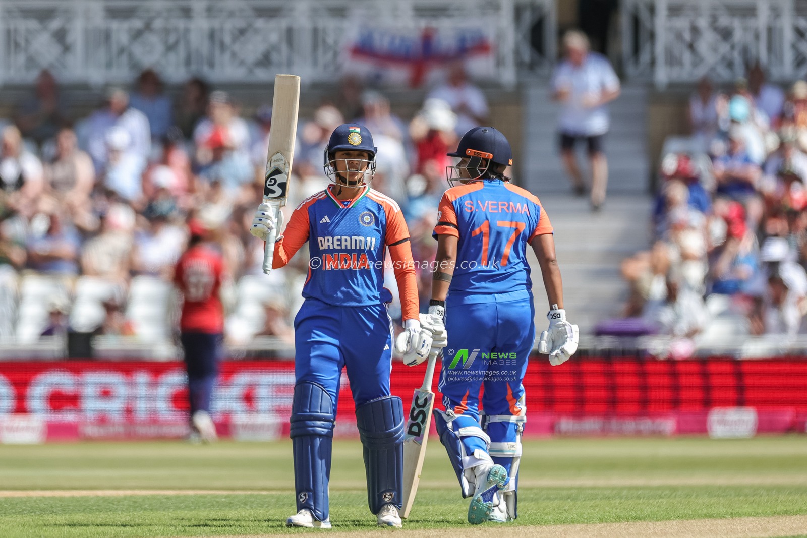 Smriti Mandhana of India celebrates a half century (50 runs) during the 1st Vitality IT20 England Women vs India Women at Trent Bridge, Nottingham, United Kingdom, 28th June 2025

(Photo by Mark Cosgrove/News Images)