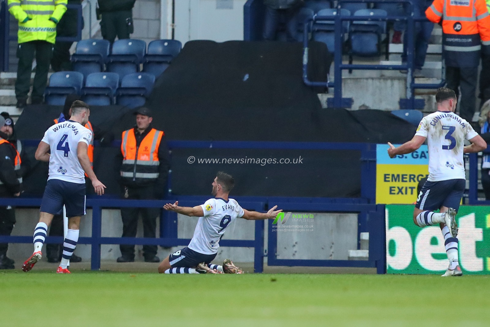 Ched Evans #9 of Preston North End celebrates his goal to make it 1-0 during the Sky Bet Championship match Preston North End vs Huddersfield Town at Deepdale, Preston, United Kingdom, 26th December 2022

(Photo by Gareth Evans/News Images)