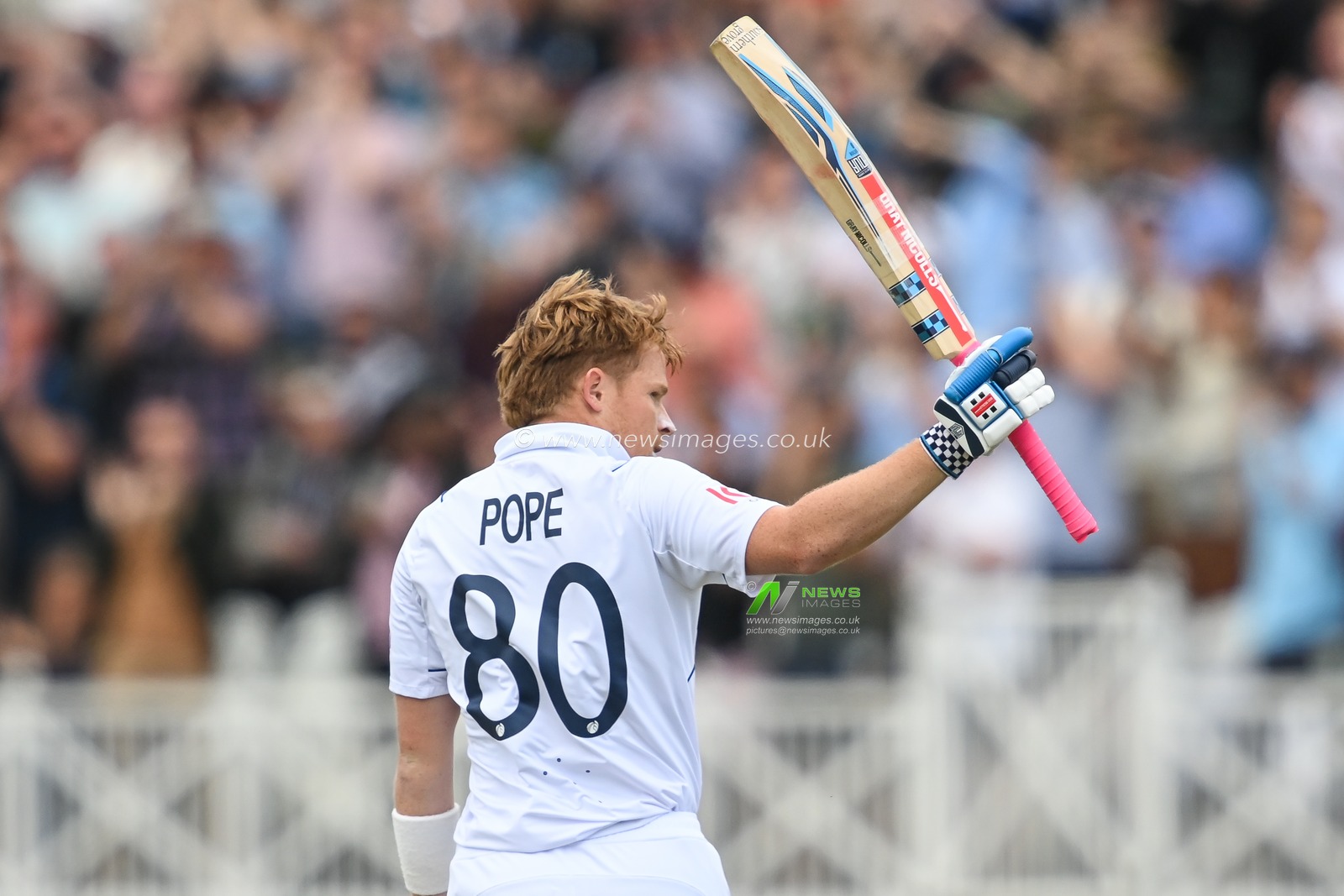 Ollie Pope of England celebrates a century (100 runs)